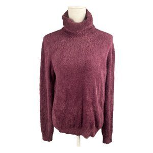 Halogen Fuzzy Turtleneck Pullover Purple Sweater